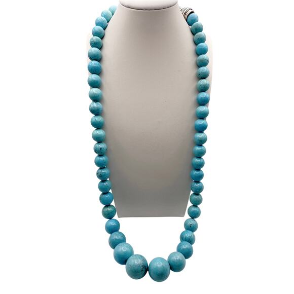Blue Turquoise XL Vintage Necklace Sterling Silver Closure 26” - Picture 2 of 7